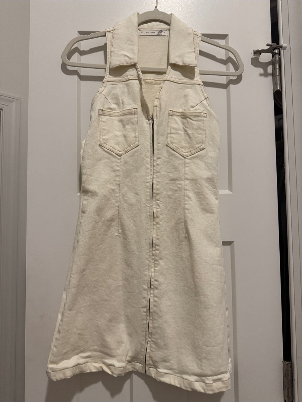 Cream Sleeveless Denim Jumpsuit Dress. Worn once! So cute